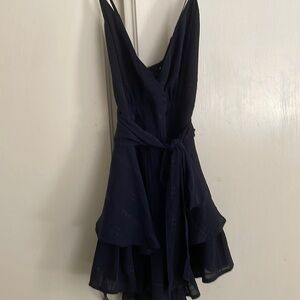Selfie Leslie Size S Maddox Navy Plaid overlay Romper with bow